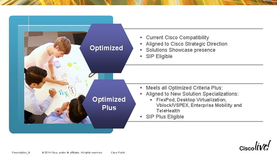 Optimized Plus § § Current Cisco Compatibility Aligned to Cisco Strategic Direction Solutions Showcase Optimized Plus § § Current Cisco Compatibility Aligned to Cisco Strategic Direction Solutions Showcase