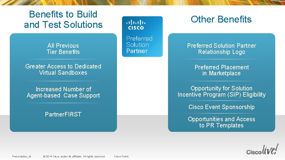 Benefits to Build and Test Solutions Other Benefits All Previous Tier Benefits Preferred Solution Benefits to Build and Test Solutions Other Benefits All Previous Tier Benefits Preferred Solution
