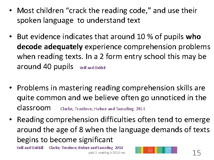  • Most children “crack the reading code, ” and use their spoken language