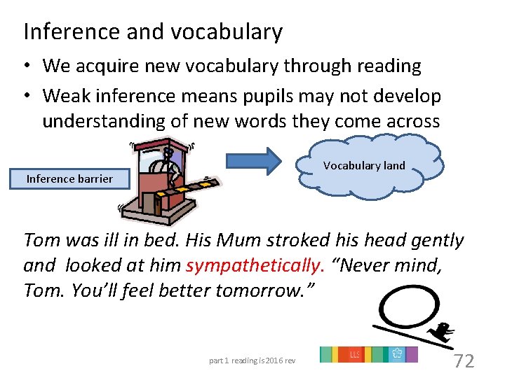 Inference and vocabulary • We acquire new vocabulary through reading • Weak inference means