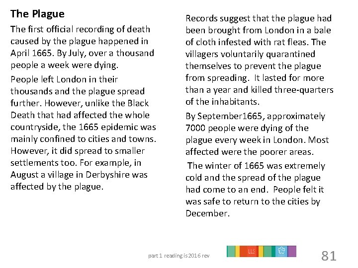 The Plague The first official recording of death caused by the plague happened in