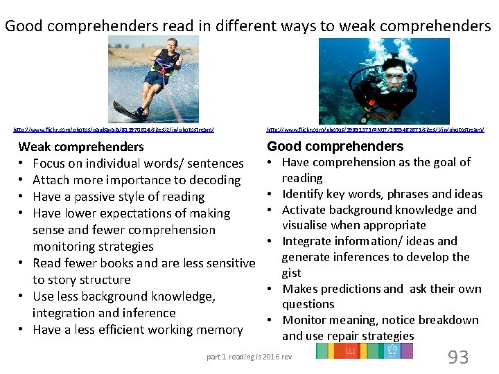 Good comprehenders read in different ways to weak comprehenders http: //www. flickr. com/photos/paulsavala/813970624/sizes/z/in/photostream/ Weak