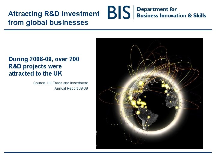Attracting R&D investment from global businesses During 2008 -09, over 200 R&D projects were Attracting R&D investment from global businesses During 2008 -09, over 200 R&D projects were