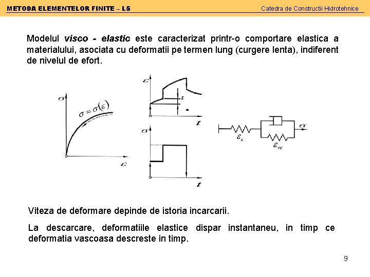 METODA ELEMENTELOR FINITE – L 5 Catedra de Constructii Hidrotehnice Modelul visco - elastic