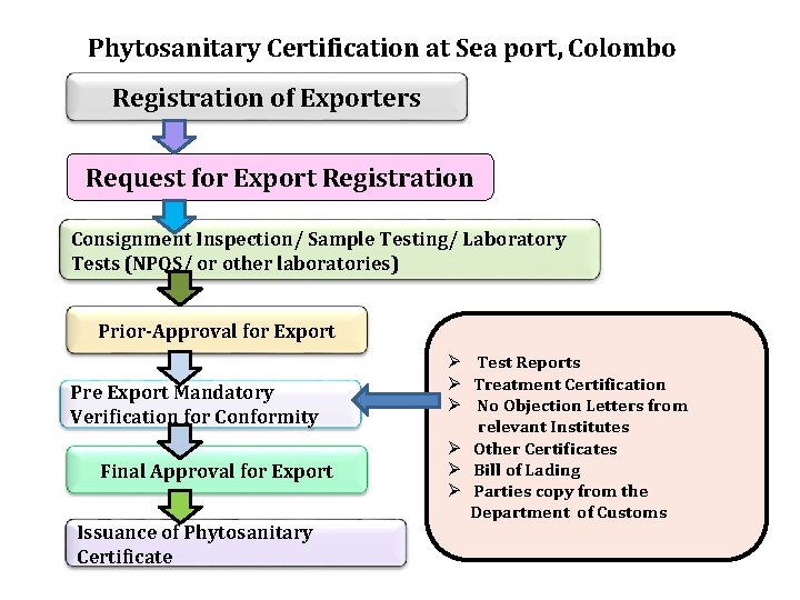 Phytosanitary Certification at Sea port, Colombo Registration of Exporters Request for Export Registration Consignment