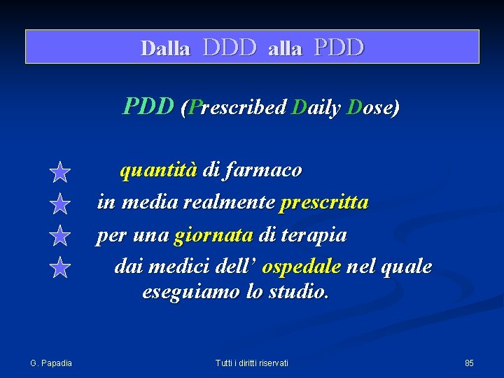 Dalla DDD alla PDD (Prescribed Daily Dose) G. Papadia quantità di farmaco in media
