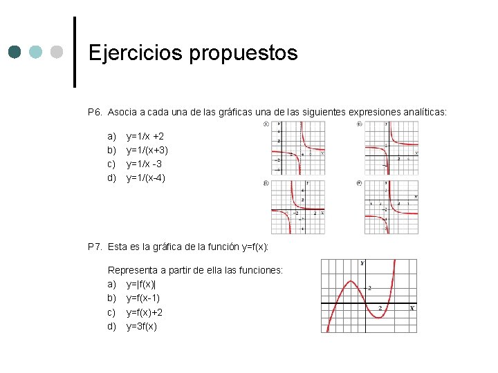 Ejercicios propuestos P 6. Asocia a cada una de las gráficas una de las