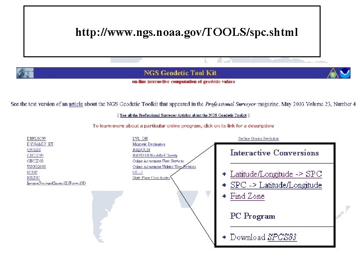 http: //www. ngs. noaa. gov/TOOLS/spc. shtml 