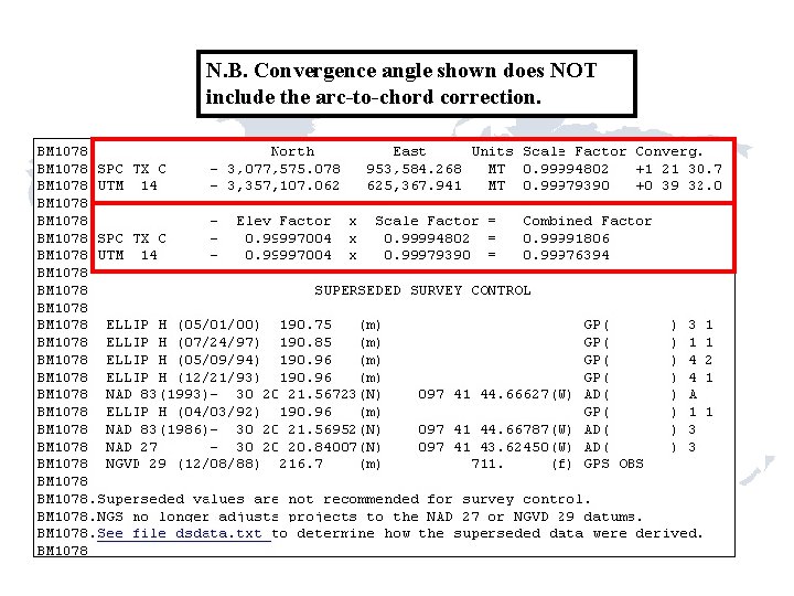 N. B. Convergence angle shown does NOT include the arc-to-chord correction. 