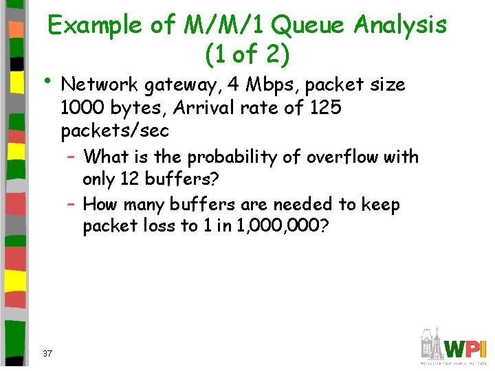Example of M/M/1 Queue Analysis (1 of 2) • Network gateway, 4 Mbps, packet