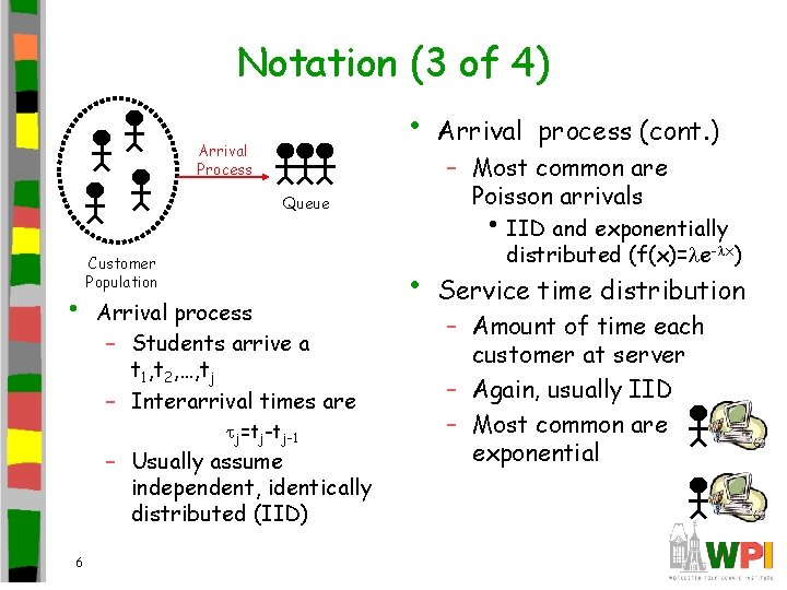 Notation (3 of 4) • Arrival Process Queue • Customer Population Arrival process –