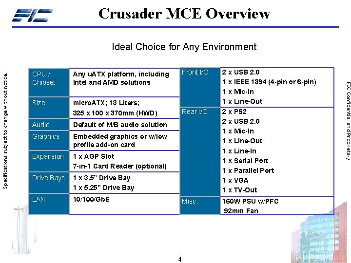 Crusader MCE Overview CPU / Chipset Any u. ATX platform, including Intel and AMD Crusader MCE Overview CPU / Chipset Any u. ATX platform, including Intel and AMD