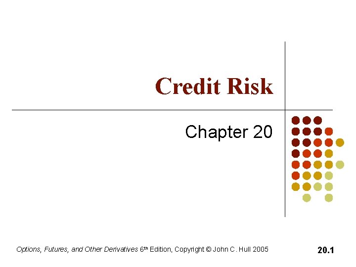 Credit Risk Chapter 20 Options, Futures, and Other Derivatives 6 th Edition, Copyright ©