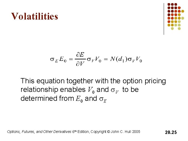 Volatilities This equation together with the option pricing relationship enables V 0 and s.