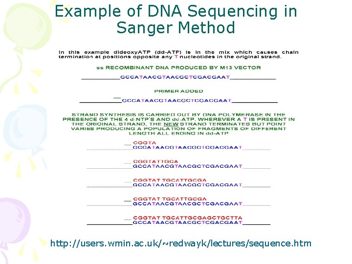 Example of DNA Sequencing in Sanger Method http: //users. wmin. ac. uk/~redwayk/lectures/sequence. htm 