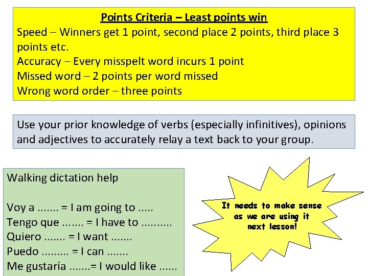 Points Criteria – Least points win Speed – Winners get 1 point, second place