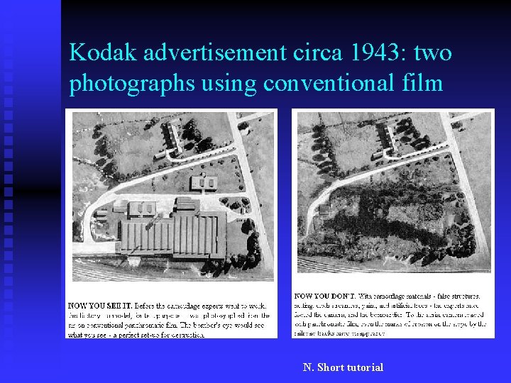 Kodak advertisement circa 1943: two photographs using conventional film N. Short tutorial 