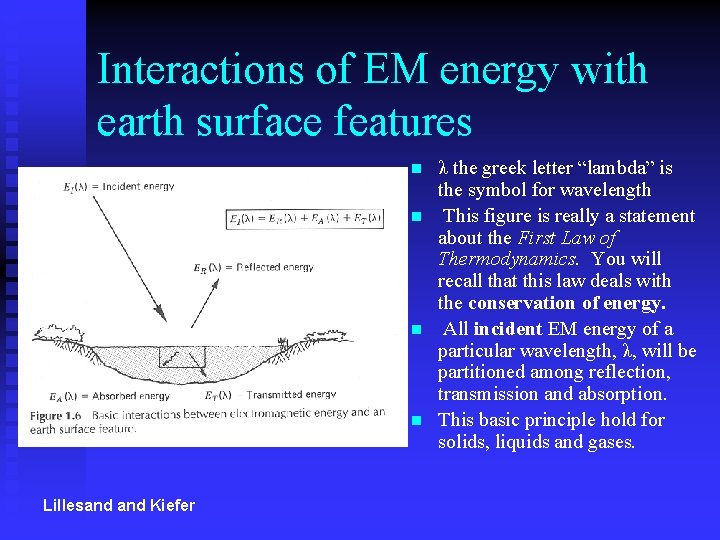 Interactions of EM energy with earth surface features n n Lillesand Kiefer λ the Interactions of EM energy with earth surface features n n Lillesand Kiefer λ the