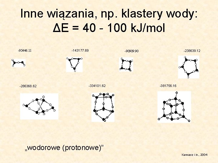 Inne wiązania, np. klastery wody: ΔE = 40 - 100 k. J/mol -95446. 11