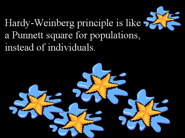 Hardy-Weinberg principle is like a Punnett square for populations, instead of individuals. Hardy-Weinberg principle is like a Punnett square for populations, instead of individuals.