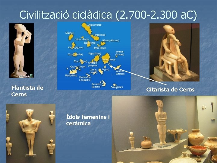 Civilització ciclàdica (2. 700 -2. 300 a. C) Flautista de Ceros Citarista de Ceros