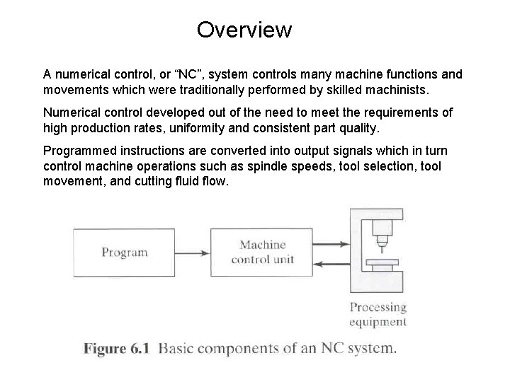 Overview A numerical control, or “NC”, system controls many machine functions and movements which