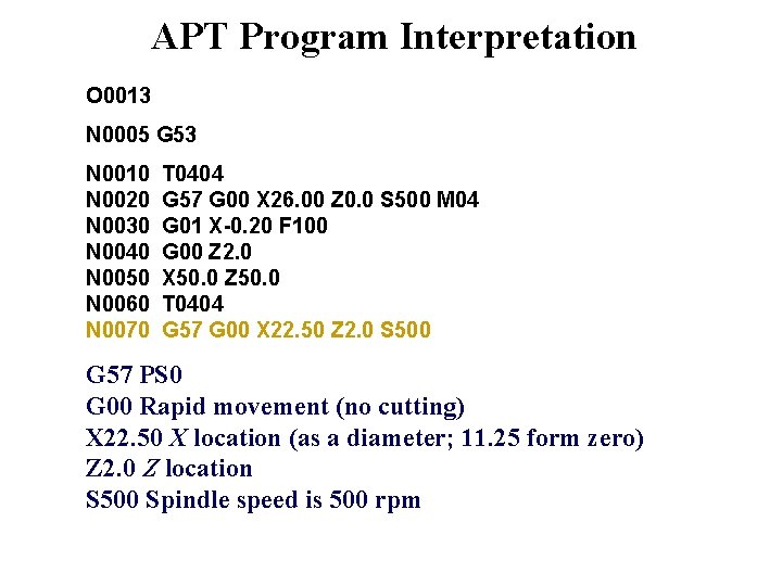 APT Program Interpretation O 0013 N 0005 G 53 N 0010 N 0020 N