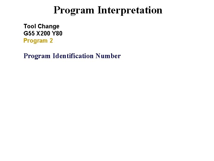 Program Interpretation Tool Change G 55 X 200 Y 80 Program 2 Program Identification