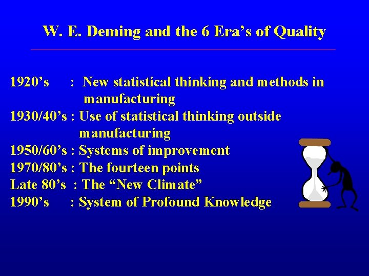 W. E. Deming and the 6 Era’s of Quality 1920’s : New statistical thinking