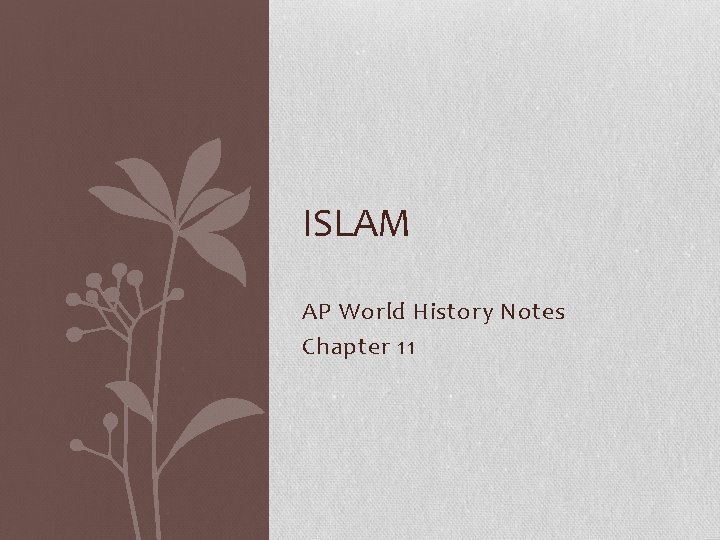 ISLAM AP World History Notes Chapter 11 ISLAM AP World History Notes Chapter 11
