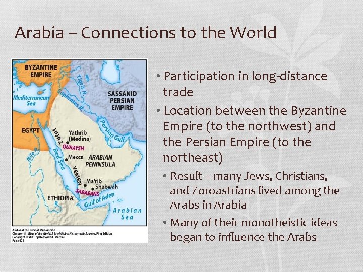 Arabia – Connections to the World • Participation in long-distance trade • Location between Arabia – Connections to the World • Participation in long-distance trade • Location between