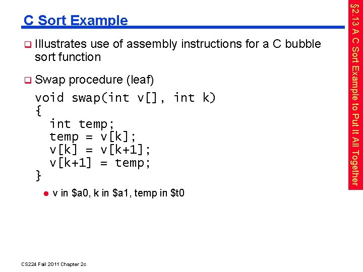  Illustrates use of assembly instructions for a C bubble sort function Swap procedure