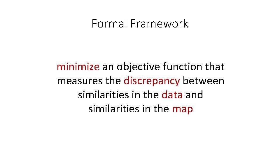 Formal Framework minimize an objective function that measures the discrepancy between similarities in the
