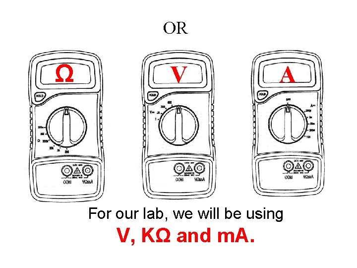 OR Ω V A For our lab, we will be using V, KΩ and