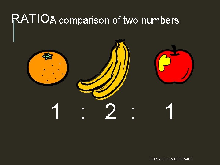 RATIO: A comparison of two numbers 1 : 2 : 1 COPYRIGHT CMASSENGALE 5