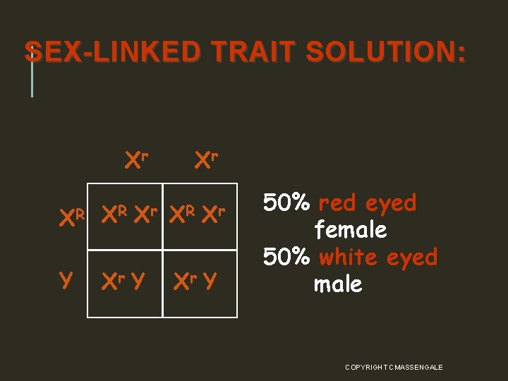 SEX-LINKED TRAIT SOLUTION: Xr XR XR Xr Y Xr XR Xr Xr Y 50%