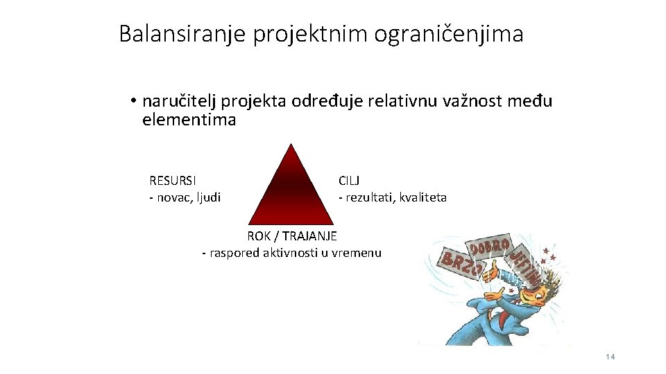 Balansiranje projektnim ograničenjima • naručitelj projekta određuje relativnu važnost među elementima RESURSI - novac,