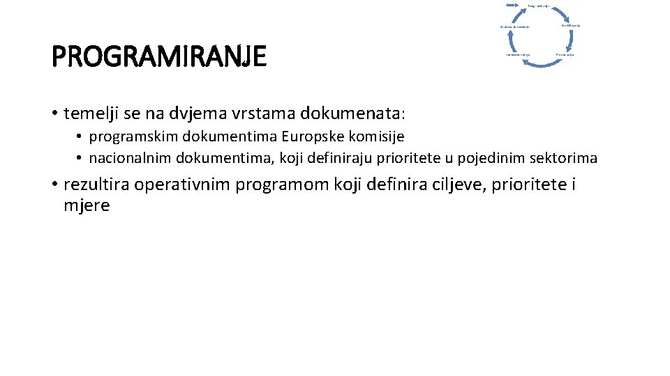 PROGRAMIRANJE • temelji se na dvjema vrstama dokumenata: • programskim dokumentima Europske komisije •