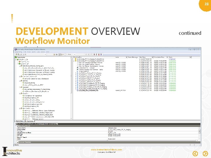 28 DEVELOPMENT OVERVIEW Workflow Monitor continued www. Innovative. Architects. com Company Confidential continued 