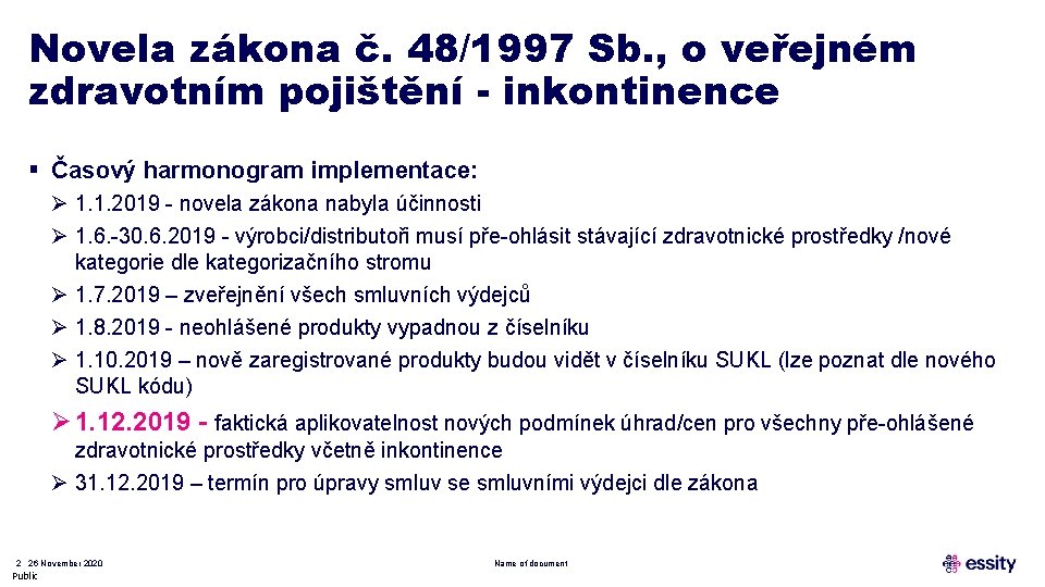 Novela zákona č. 48/1997 Sb. , o veřejném zdravotním pojištění - inkontinence § Časový