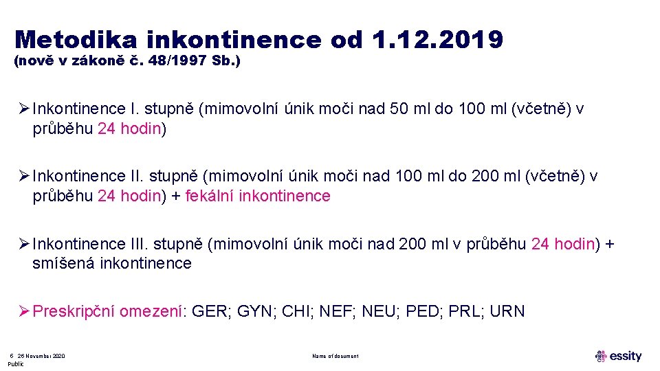 Metodika inkontinence od 1. 12. 2019 (nově v zákoně č. 48/1997 Sb. ) Ø