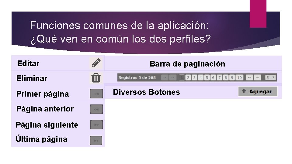 Funciones comunes de la aplicación: ¿Qué ven en común los dos perfiles? Editar Barra