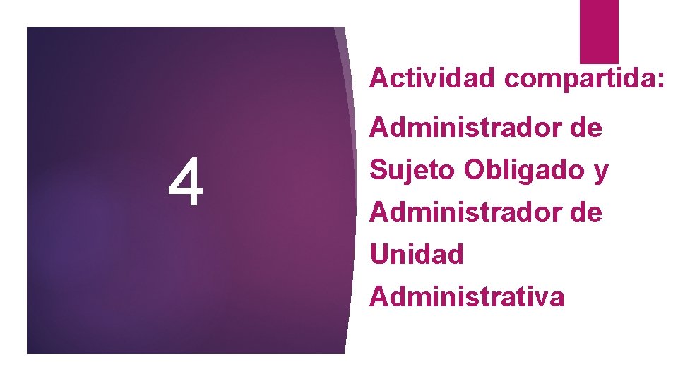 Actividad compartida: Administrador de 4 Sujeto Obligado y Administrador de Unidad Administrativa 