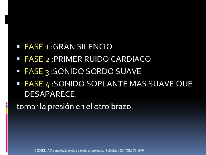 FASE 1 : GRAN SILENCIO FASE 2 : PRIMER RUIDO CARDIACO FASE 3 :