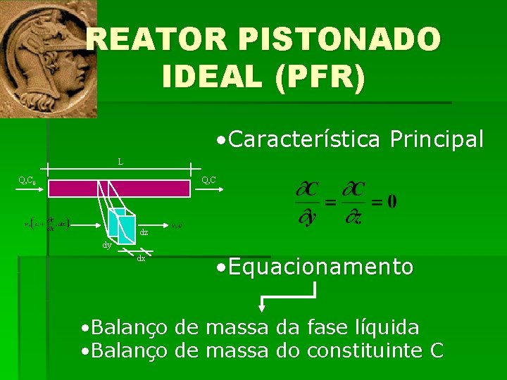 REATOR PISTONADO IDEAL (PFR) • Característica Principal L Q, C 0 Q, C dz