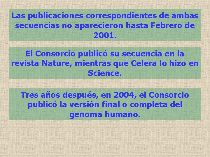 Las publicaciones correspondientes de ambas secuencias no aparecieron hasta Febrero de 2001. El Consorcio