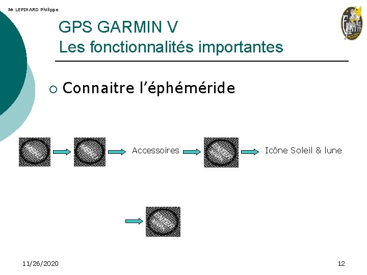 Mr LEPINARD Philippe GPS GARMIN V Les fonctionnalités importantes ¡ Connaitre l’éphéméride Accessoires 11/26/2020