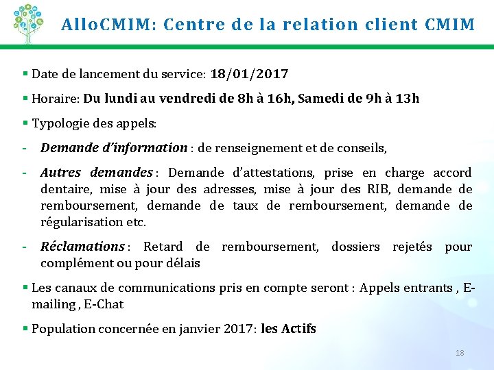 Allo. CMIM: Centre de la relation client CMIM § Date de lancement du service: