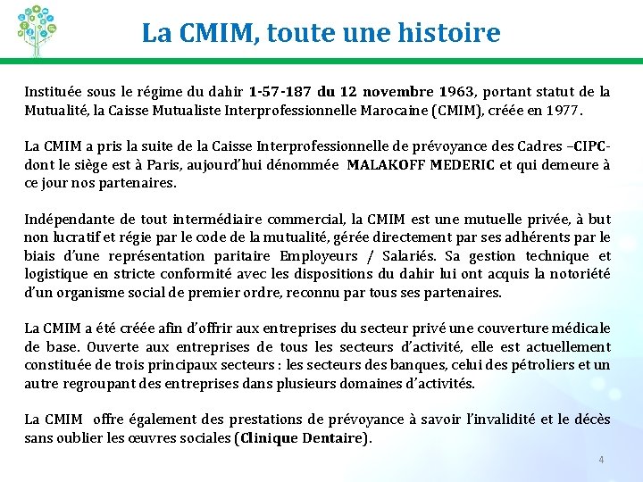 La CMIM, toute une histoire Instituée sous le régime du dahir 1 -57 -187