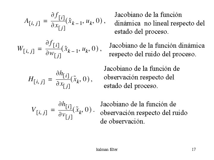 Jacobiano de la función dinámica no lineal respecto del estado del proceso. Jacobiano de